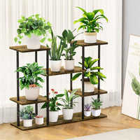 1 x RAW Customer Returns YOCOMEY wooden flower shelf plant shelf, multi-storey flower stand plant stand flower bench flower staircase plant staircase standing shelf for indoor garden balcony decoration 4 tier 10 pots, black  - RRP €56.29