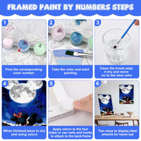 7 x Brand New NAIMOER Cartoon Painting By Numbers Adults, Framed Painting By Numbers with Wooden Holder, Moon Painting By Numbers Children DIY Acrylic Oil Painting With All Tools Home Table Wall Decoration 30X40cm - RRP €142.8