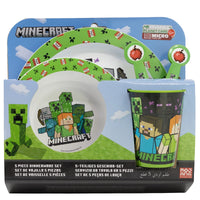 1 x Brand New 5 PIECE CHILDREN S PLACE SET. PLATE, BOWL, 260ML GLASS AND CUTLERY. FREE OF BISPHENOL A AND MICROWAVE COMPATIBLE. MINECRAFT 2023 - RRP €19.2