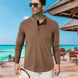 1 x RAW Customer Returns Men s Long Sleeve Shirts, Henley Shirt Cotton, Men s Basic Long-Sleeved Shirts, Casual T-Shirt with Buttons Solid Color, Waffle Knit Causal Shirt Brown L - RRP €22.18