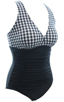 1 x RAW Customer Returns Laorchid women s swimsuit v neck one-piece push up swimwear swimsuit women high waist swimsuit ladies tummy control black and white grid M - RRP €37.99