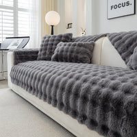 1 x RAW Customer Returns Soft Thick Plush Sofa Cushion Covers - Non-Slip Sofa Covers 1 2 3 Seater Couch Covers, Fluffy Faux Fur Corner Sofa Cushion Cover L Shape Furniture Protector for Living Room Dark Gray 70x150  - RRP €29.98