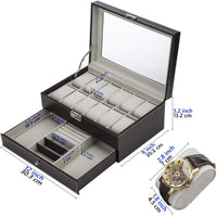 1 x RAW Customer Returns READAEER Box for 12 Watches with Two Layers, Made of Glass and PU Leather - RRP €32.99