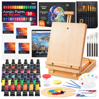 1 x RAW Customer Returns Shuttle Art 65-piece professional painting case with table easel, 30 acrylic paint set, canvas, brush, palette, sponge, complete accessories, painting set suitable for children and adults - RRP €74.63