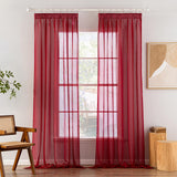 1 x RAW Customer Returns MIULEE Curtains with ruffle tape set of 2 curtains with eyelets curtains living room made of sheer voile curtains transparent bedroom red 140 x 225 cm - RRP €23.18