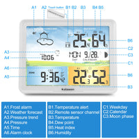 1 x RAW Customer Returns Kalawen  digital color display DCF radio clock indoor and outdoor weather station thermometer hygrometer radio weather station with weather forecast barometer and moon phase white  - RRP €50.12