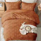 1 x RAW Customer Returns Tospass Tufted Boho Bedding 220x240 3 Pieces with Embroidery Caramel Bedding Set Geometric Chic Washed Microfiber Reversible Bedding 1 Duvet Cover with Zipper 2 Pillowcases 80x80 - RRP €45.36