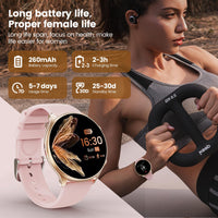 1 x RAW Customer Returns QEYUMY Smartwatch Women with Phone Function, 1.39 TFT HD Touchscreen, IP67 Waterproof with 120 Sports SpO2 Heart Rate Monitor Menstrual Cycle Sleep Monitor, Wristwatch for iOS Android Black Gold - RRP €49.99