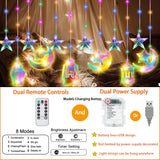 1 x RAW Customer Returns YeahBoom 114 LED Moon Star Lights, 3m Star Moon and Castle Ramadan Decorative Lamp, with Remote Control, 8 Modes Window Curtain Lights, USB Battery Waterproof Decorative String Lights - RRP €15.12