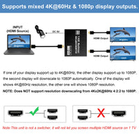 1 x RAW Customer Returns 4K 60HZ HDMI Splitter, Aluminum 4K HDMI Splitter 1 in 2 out Auto Scaling Function Distributor Duplicate 2 same outputs, Not Extend Supports HDCP, 4K, 3D, 1080P for PS5 etc with 1.2M HDMI cable  - RRP €28.52