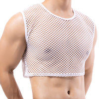 1 x Brand New YUFEIDA Men s Undershirts Fishnet Crop Top Mesh See Through Crop Half Tank Tops Novelty T-Shirts Undershirts for Men - RRP €27.6