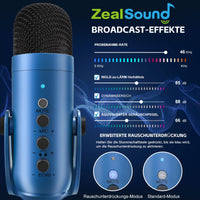 1 x RAW Customer Returns zealsound USB microphone, microphone mobile phone PC, condenser microphone with adapter for smartphone, laptop, PS4 PS5, with echo mute, for recording, ASRM, streaming, podcast, gaming, plug play, k66 blue - RRP €40.33