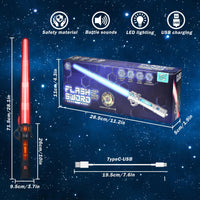 28 x Brand New FGZU Light Up Lightsaber Toy for Kids, RGB 7 Colors Lightsabers with Light and Sound, USB Rechargeable Retractable Lightsaber Toy, Cosplay Toy for Kids Ferrous  - RRP €338.8