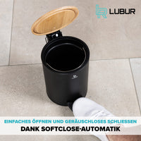 2 x RAW Customer Returns Lubur cosmetic bin 3L - practical bathroom waste bin with bamboo lid - small waste bin for bathroom and toilet - non-slip hygiene bin - black cosmetic waste bin with soft close soft-close mechanism - RRP €44.28