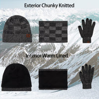 1 x RAW Customer Returns Bequemer Laden Men s Winter Warm Hat Loop Scarf and Touchscreen Gloves Set Winter Hat Knitted Beanie Tube Scarf with Fleece Lined, C Black White - RRP €21.77