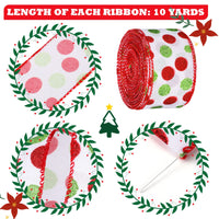 2 x Brand New 2 Rolls Christmas Wired Edge Glittering Polka Dot Ribbons Red Green Polka Dot Ribbons Polka Dot Printed Ribbon Decorative Linen Ribbon White Base, 2.5 Inch x 25 Yard per Roll  - RRP €61.1