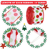 2 x Brand New 2 Rolls Christmas Wired Edge Glittering Polka Dot Ribbons Red Green Polka Dot Ribbons Polka Dot Printed Ribbon Decorative Linen Ribbon White Base, 2.5 Inch x 25 Yard per Roll  - RRP €61.1