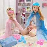 10 x Brand New FUNCREVITY Princess Costume Girls Disguise Girls Blue and Pink Princess Cape for 3 4 5 6 year old girls with two princess crowns girls magic wand girls Elsa Princess Dress up - RRP €342.7