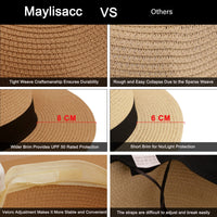 1 x RAW Customer Returns Maylisacc Wide Brim Panama Hat 60cm, Packable Men s Straw Hat for Summer Holidays Khaki - RRP €23.67