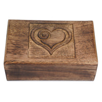 1 x RAW Customer Returns Ajuny Handmade Decorative Wooden Jewelry Box Heart Carved Design Vintage Style Multipurpose Treasure Chest Necklaces Watch Boxes Storage Organizer Ideal for Gifts, Brown 8x5 inches - RRP €18.65