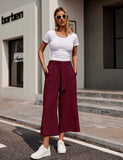 1 x RAW Customer Returns Zeagoo Women s Pants Summer Casual Palazzo Pants Leisure Pants Wide Leg Summer Pants High Waist with Pockets Wine Red S - RRP €30.99