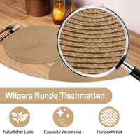 1 x RAW Customer Returns wiipara Set of 12 Round Placemats Washable, 34cm Woven Placemats Heat Resistant with Coaster, Gold Round Placemat for Kitchen, Christmas, Party, Wedding Light Brown  - RRP €17.14