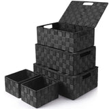 1 x RAW Customer Returns Uvellgift storage box set of 5, 34 cm storage basket with lid, stackable multi-purpose storage boxes for storing and organizing bathroom room towels makeup black  - RRP €43.97