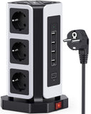 1 x RAW Customer Returns NVEESHOX power strip with 4 USB and 1 USB C 18W fast charger, 9-way multiple socket with surge protection, multiple plug socket tower with switch, 2m cable white  - RRP €33.73