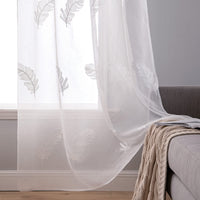 1 x RAW Customer Returns MIULEE Voile Curtain Store Curtain Sheer Flowers with Feather Embroidery Curtains with Eyelets Transparent Curtain Window Curtain for Living Room Bedroom Set of 2 140 x 215 cm W x H Feather White - RRP €31.75