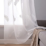 1 x RAW Customer Returns MIULEE Voile Curtain Store Curtain Sheer Flowers with Feather Embroidery Curtains with Eyelets Transparent Curtain Window Curtain for Living Room Bedroom Set of 2 140 x 215 cm W x H Feather White - RRP €31.75