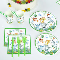 2 x Brand New fanquare Baby Animals Party Tableware 160 pcs Forest Paper Plates Cups Napkins Cutlery Straws Party Accessories for the Birthday Baby Shower, 20 Guests - RRP €67.06