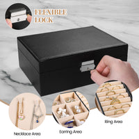 1 x RAW Customer Returns Astoryou Jewelry Box Organizer, 2 Layers Lockable PU Leather Jewelry Box Jewelry Holder for Necklace Watch Storage Box with Lid, Removable Divider for Earrings, Black - RRP €12.22