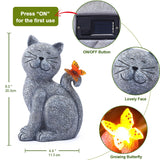 1 x RAW Customer Returns Yeomoo cat figures with solar butterfly decoration living room garden decoration for outdoors funny cat gift for women mom birthday gift garden figures waterproof room garden balcony decoration gray - RRP €35.27