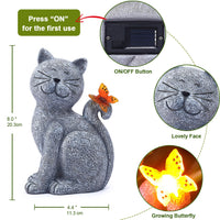 1 x RAW Customer Returns Yeomoo Cat Figures with Solar Butterfly Decoration Living Room Garden Decoration for Outdoors Funny Cat Gift for Women Mom Birthday Gift Garden Figures Waterproof Room Garden Balcony Decoration Gray - RRP €29.99