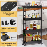 1 x RAW Customer Returns SPACEKEEPER kitchen trolley with 4 levels, narrow trolley niche shelf on wheels, space-saving bathroom shelf and kitchen shelf for kitchen office bathroom, 40x13x86cm, black - RRP €23.59