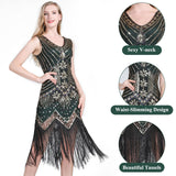 1 x RAW Customer Returns FEPITO 1920s V-Neck Sequin Fringe Dress with Accessories 1920s Green style 3 , Medium  - RRP €38.59