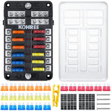 1 x RAW Customer Returns Kohree 12-way car fuse holder 12 volt, car fuse box 12V with LED display, 24 fuses, fuse clip, sticker, screws, 12V fuse block for car, boat, boat, motorhome - RRP €18.14