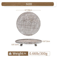 1 x Brand New Hanobe Wooden Tray Round Decorative Tray Decorative Tray with Feet Rustic Round Serving Tray Wood with Foot Vintage Shabby White Decorative Plate for Candles Kitchen Bathroom Table Pack of 2, White Washed  - RRP €44.34