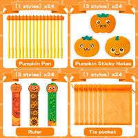 1 x Brand New ANGOLIO 24Pcs Fall Thanksgiving Stationery Set of Pumpkins, Pumpkin Kit Sticky Notes with Gel Pens, Fall Leaves Ruler, Storage Mesh Bag for Kids Back to School Share Gifts Office Supplies - RRP €30.24