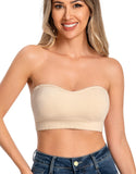 1 x RAW Customer Returns ANGOOL Women s Strapless Bra Push Up Without Underwire Bandeau Top Women s Padded Seamless Ribbed Non-Slip Silicone with Transparent Straps, Beige, L - RRP €18.99