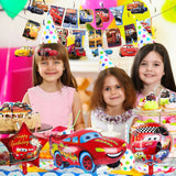 9 x Brand New GENGUTOR Pack of 38 car birthday decorations, 5 car foil balloons, 24 cars cake decorations, 6 hanging spins, car decoration birthday, happy birthday banner, birthday decoration cars boys - RRP €81.54