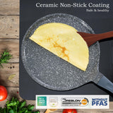 1 x RAW Customer Returns ROSSETTO Crepe Pan Induction 30cm Inside 28 cm Pancake Pan with PFAS free Ceramic Coating Pancake Pan Cast Aluminium Frying Pan, for all Stove Types, Sanstone - RRP €35.9