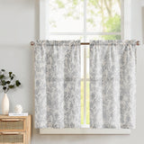 1 x RAW Customer Returns TOPICK sheer curtain linen curtain flowers printed bistro curtain sheer curtains for kitchen living room country house set of 2 grey on beige 65W x 60H cm  - RRP €19.99