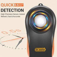 1 x RAW Customer Returns Dr.meter Luxmeter, Light Meter Digital Lux Meter Handheld Split Design with LCD Display Range up to 0-200,000 Lux Light Meter with High Precision Fast Response Data Orange  - RRP €39.99