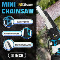 1 x RAW Customer Returns Gisam 8 Inch Mini Cordless Chainsaw with 2 x 4000mAh Battery and Automatic Oiler, Electric Chainsaw for Gardening and Firewood Cutting - RRP €90.74