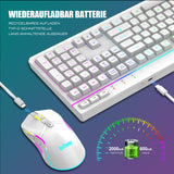 1 x RAW Customer Returns RedThunder K20 Rechargeable Wireless Keyboard and Mouse Set, QWERTZ DE Layout, RGB Backlight Multimedia Function Keys, 4800DPI Wireless Mouse for PC Mac Laptop White  - RRP €60.49