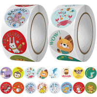 2 x Brand New Animal Reward Stickers 1000 Pieces Self-Adhesive Reward Stickers Animal Motifs Reward Stickers Roll Round Animal Stickers For Children, Party Decoration Stickers For School, Classroom 2  - RRP €40.8