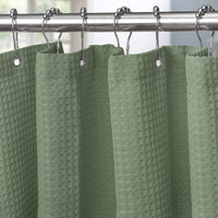 1 x RAW Customer Returns Waffle shower curtain with metal shower curtain rings fabric textile bathtub curtain anti-mold bathroom curtain set waterproof bathtub curtain heavy shower curtain bathroom - 182 x 182cm green  - RRP €29.96