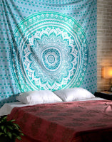 1 x RAW Customer Returns RAJRANG BRINGING RAJASTHAN TO YOU Large King Size Mandala Tapestry for Bedroom and Living Room Wall Hanging Ombre Tapestries Cotton Sea Green 90 x 108  - RRP €23.99