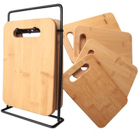 1 x RAW Customer Returns Wooden cutting board with stand 4 pieces . Multifunctional wooden board for the kitchen for cutting and chopping meat, sausage, cheese, bread... Dishwasher-safe cutting board for the kitchen made of bamboo - RRP €19.24